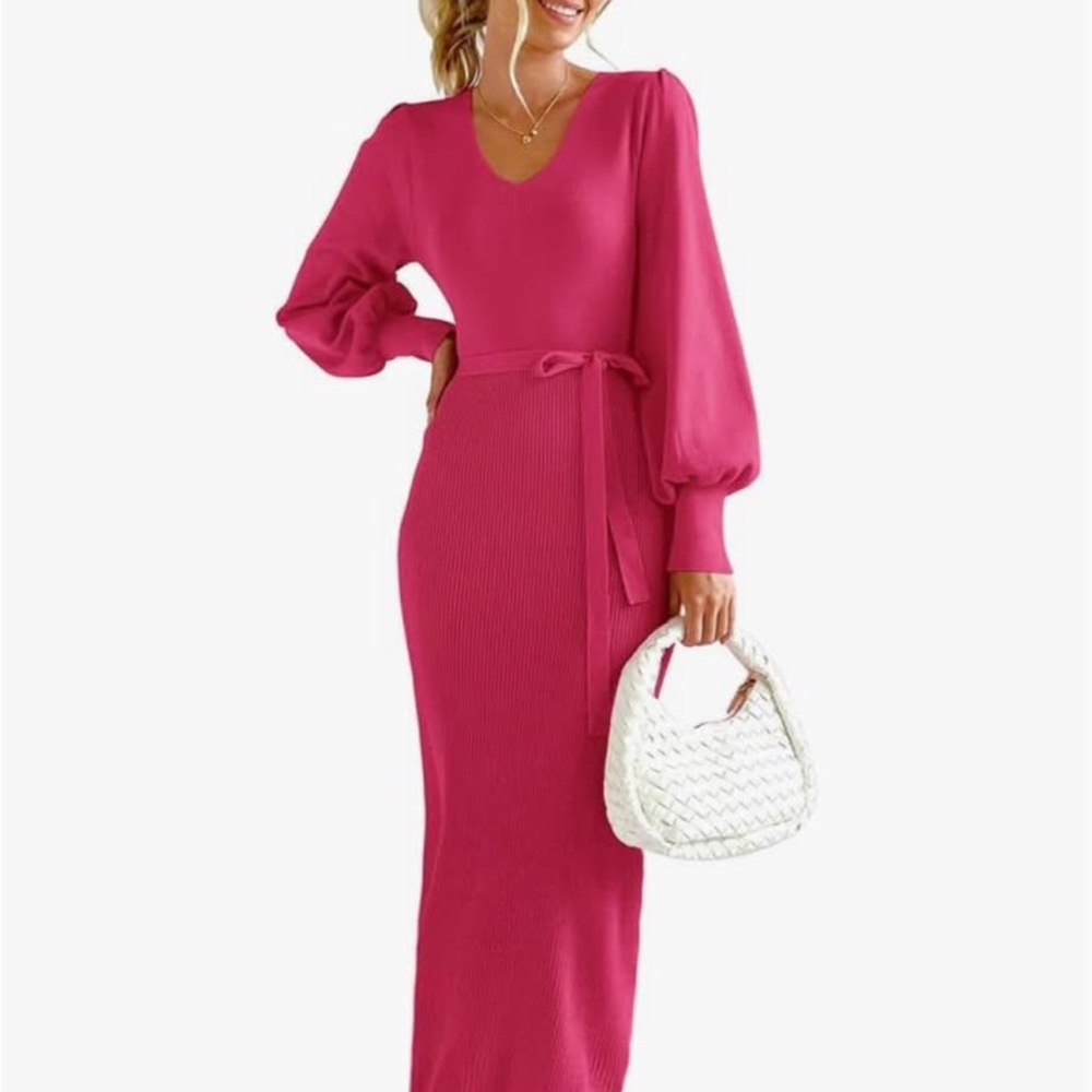 Chic Long Sleeve Pink Dress